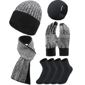 6 Pcs Winter Hat Scarf Socks Touch Screen Glovess Ear Warmer Sets Women 7965